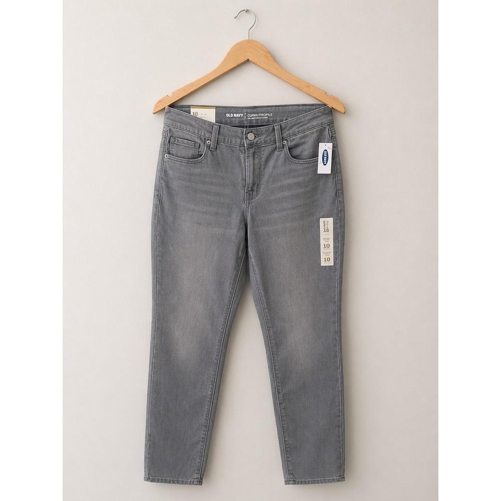 NWT Old Navy Curvy Jeans Women 10 Gray Stretch Denim Mid Rise Ankle Slim Fit